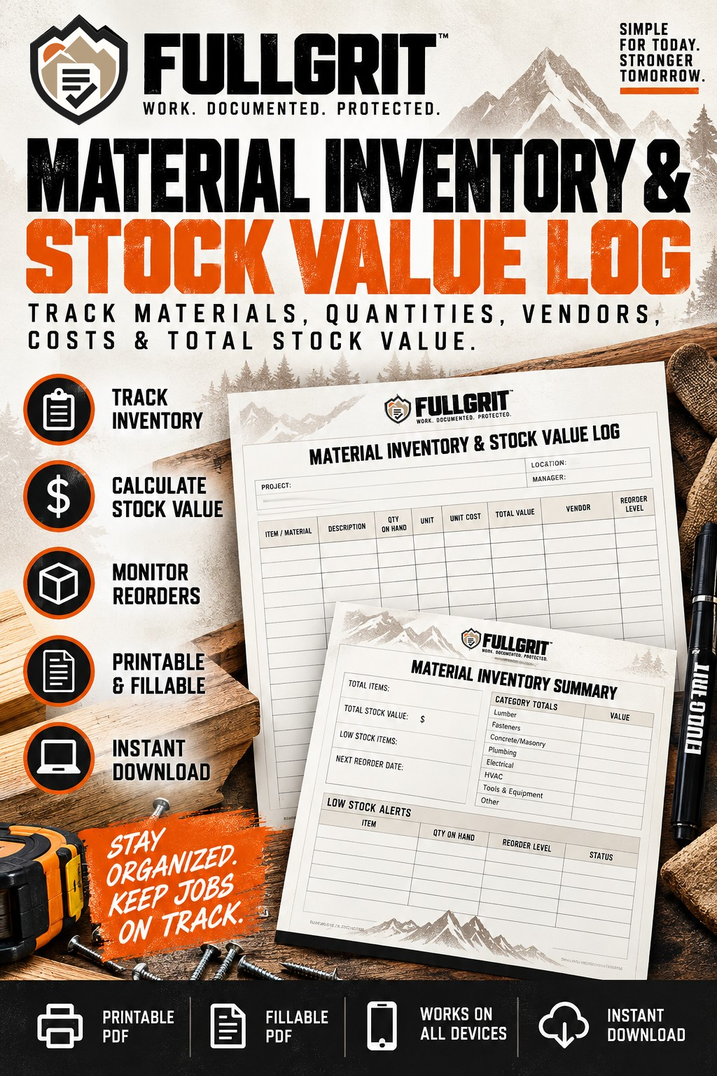 Official approved cover of Material Inventory & Stock Value Log