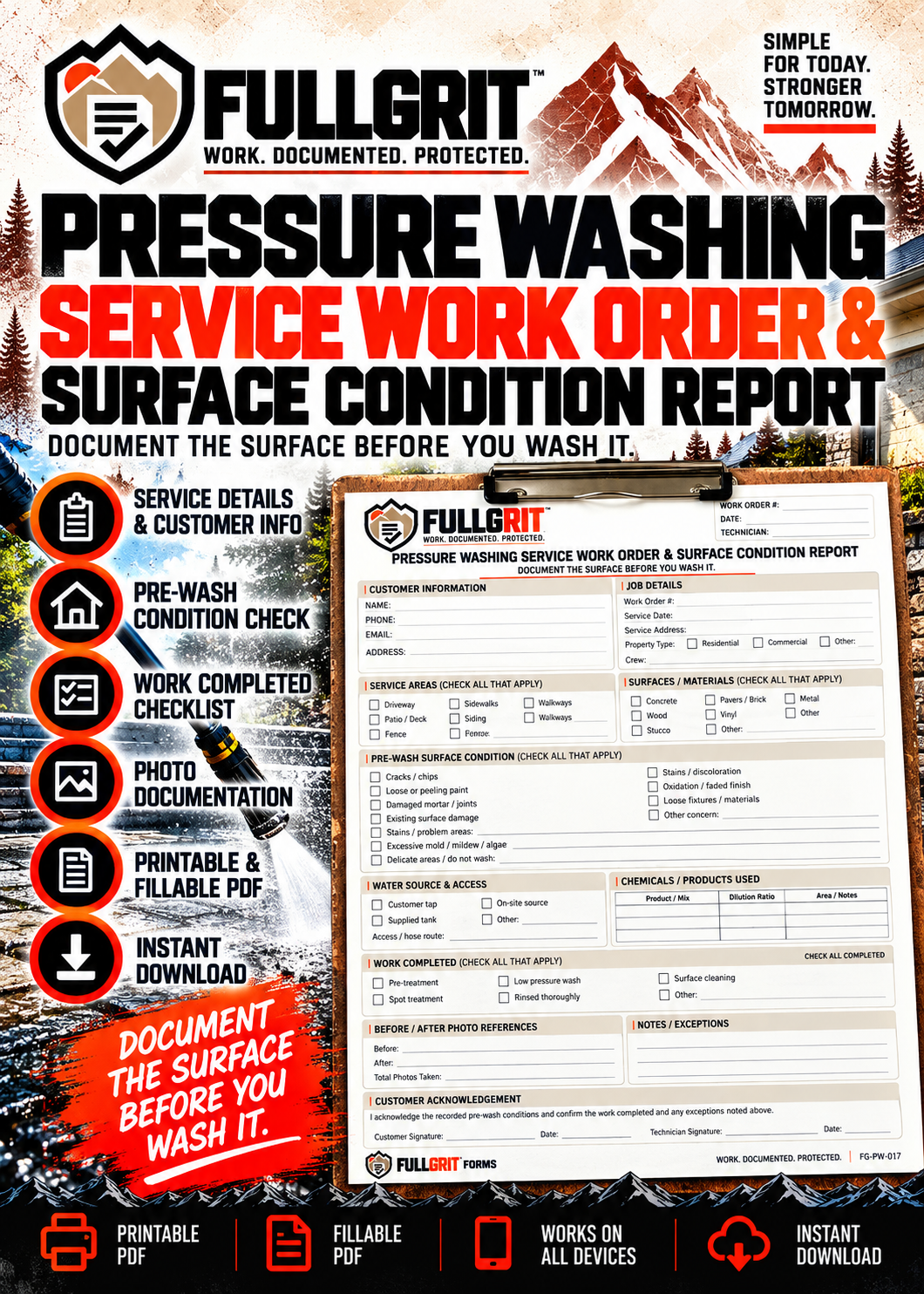 Official approved cover of Pressure Washing Service Work Order & Surface Condition Report